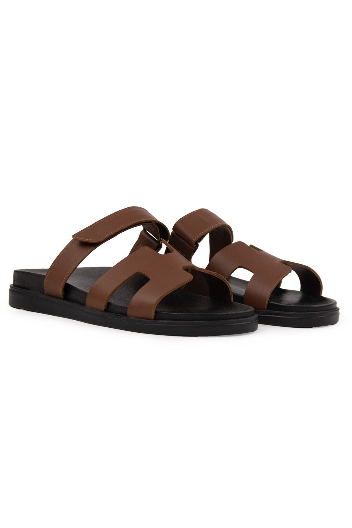 Pegia Men's Leather Strap Slippers 215027  - Light Brown