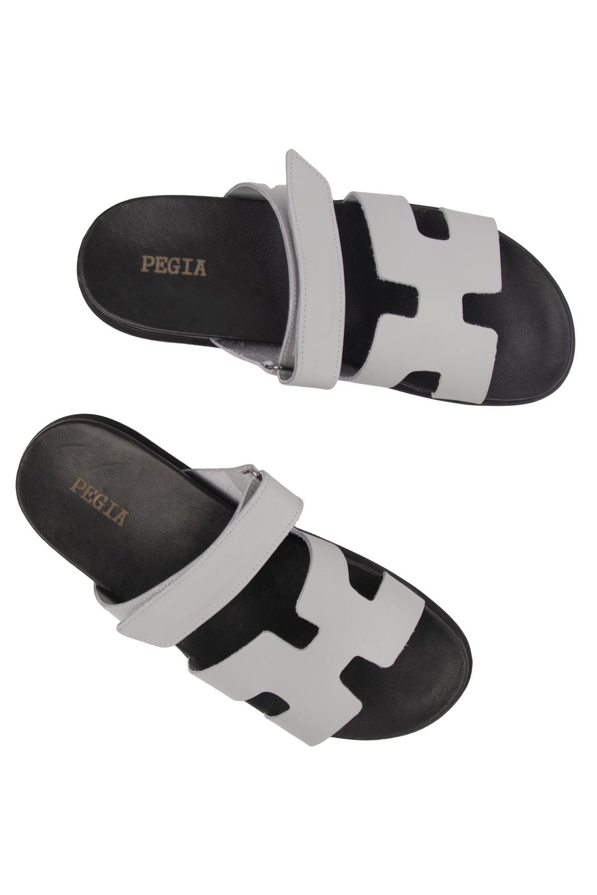 Pegia Men's Leather Strap Slippers 215027  - Grey
