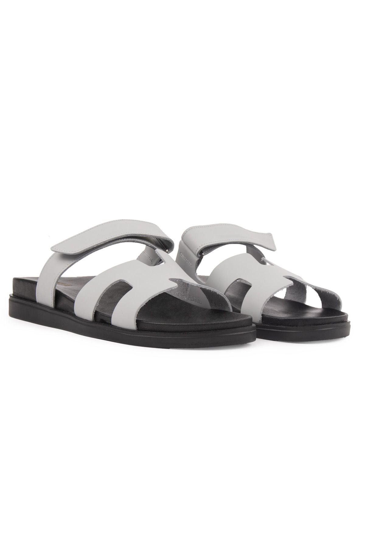 Pegia Men's Leather Strap Slippers 215027  - Grey