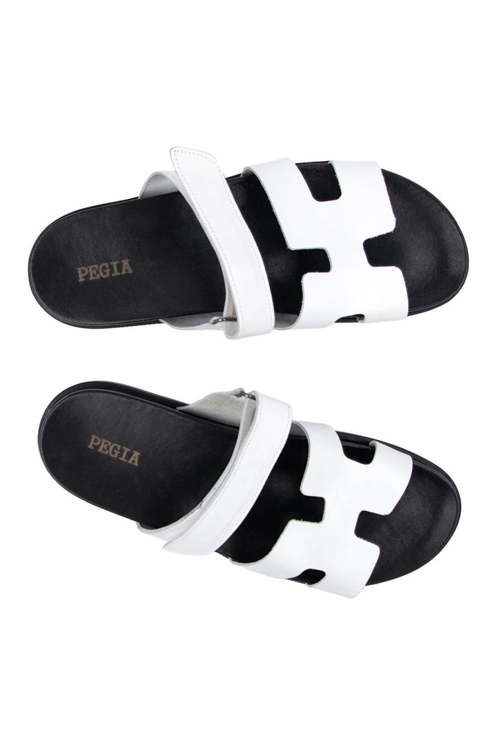 Pegia Men's Leather Strap Slippers 215027  - White