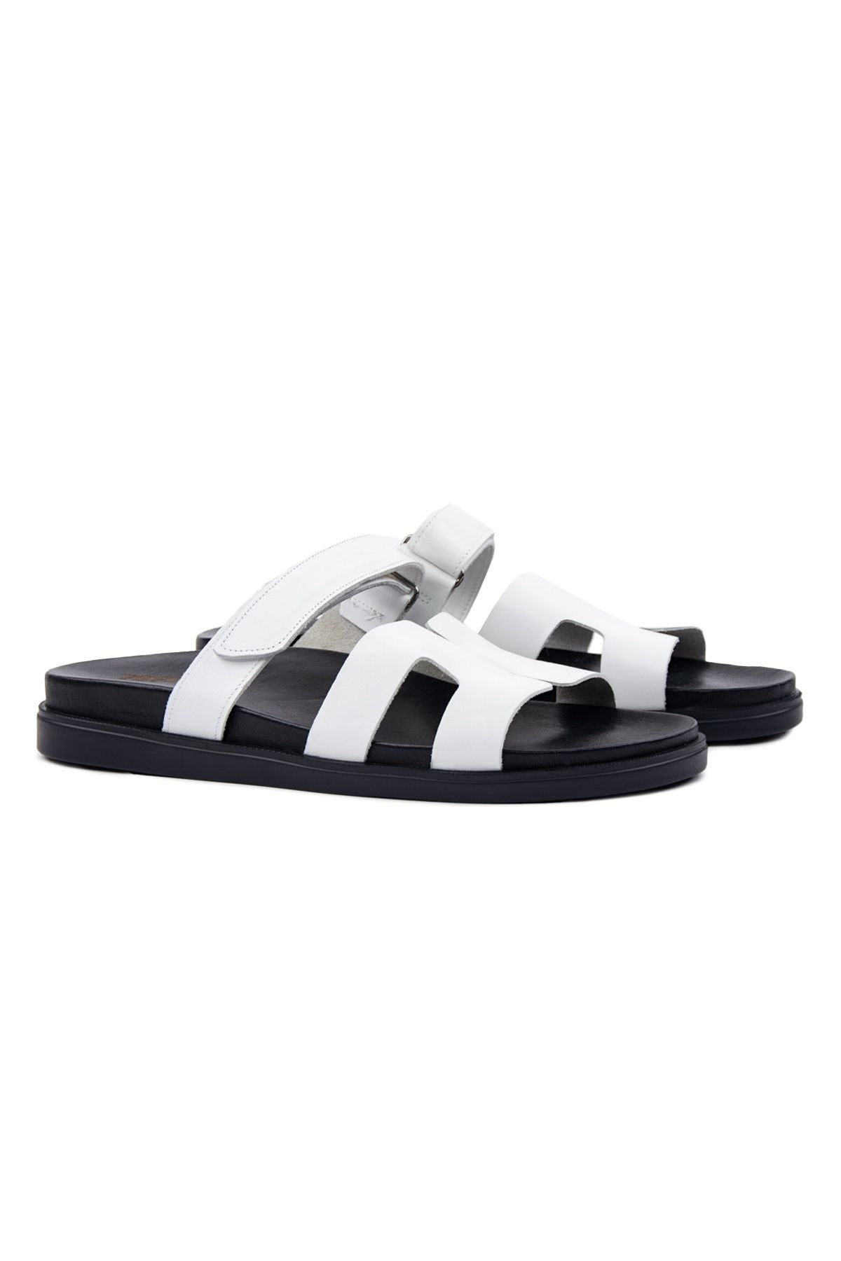Pegia Men's Leather Strap Slippers 215027  - White