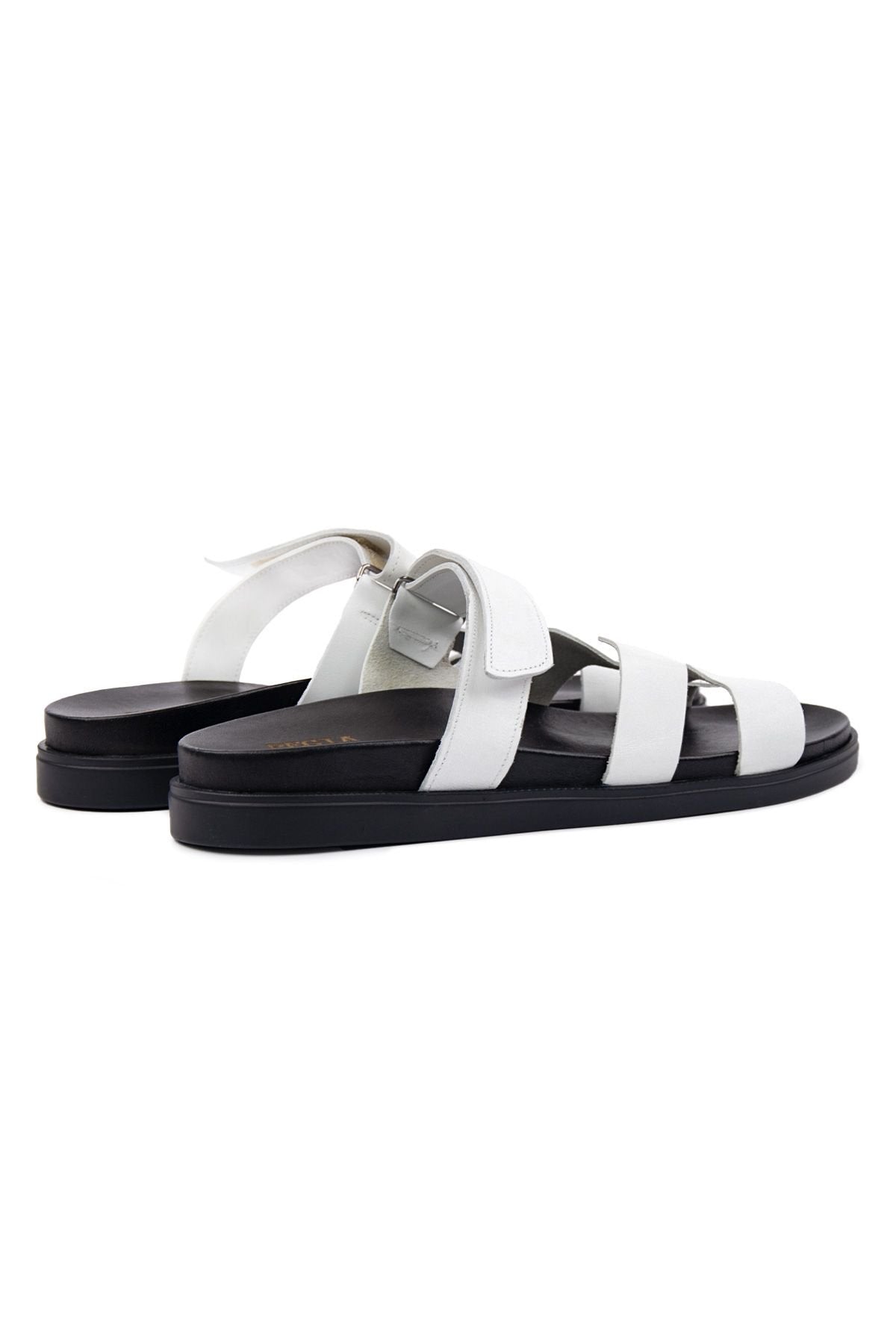 Pegia Men's Leather Strap Slippers 215027  - White