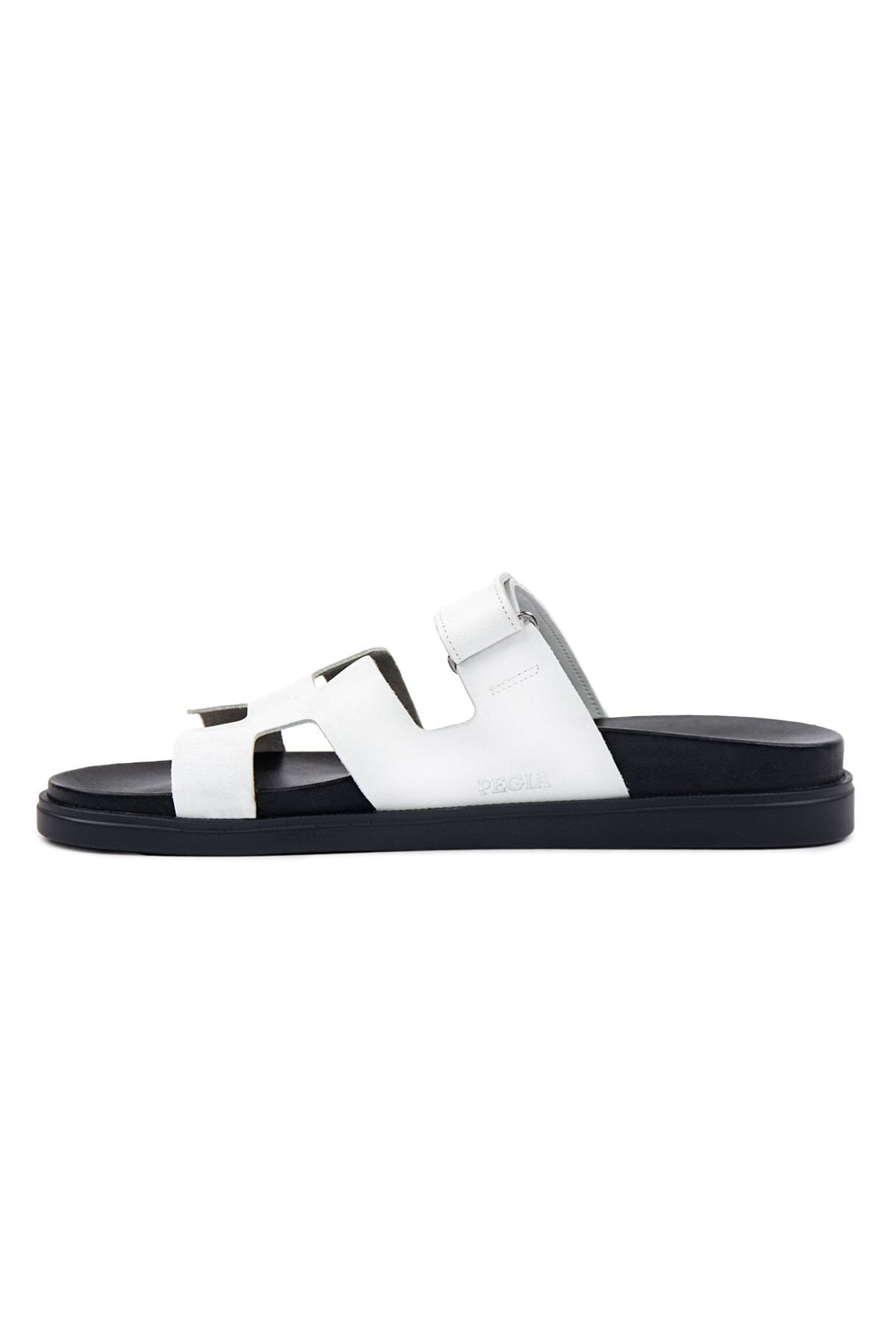 Pegia Men's Leather Strap Slippers 215027  - White