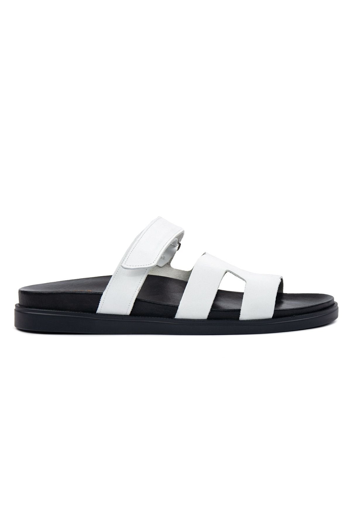 Pegia Men's Leather Strap Slippers 215027  - White