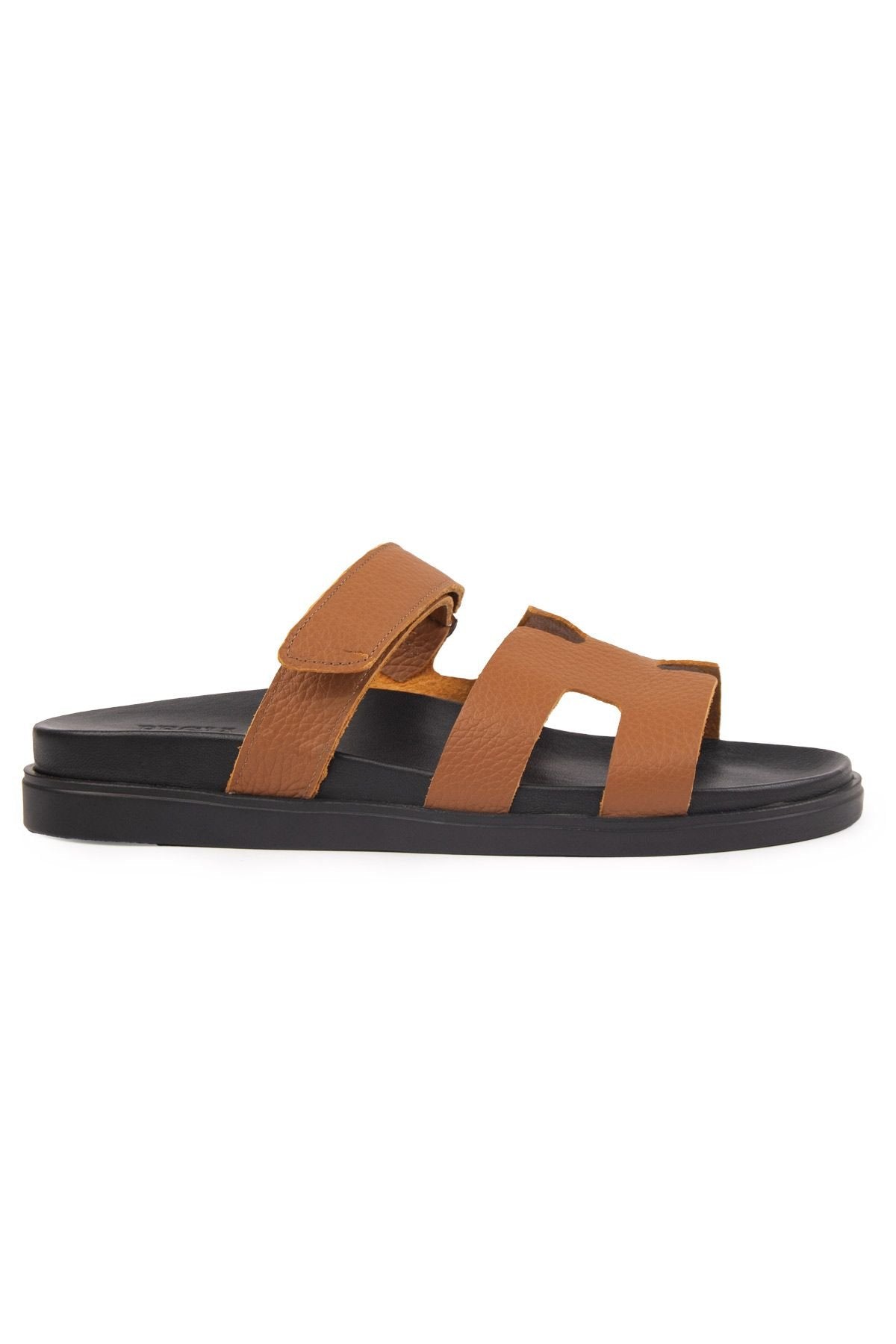 Pegia Men's Strap Leather Slippers 215028  - Chestnut