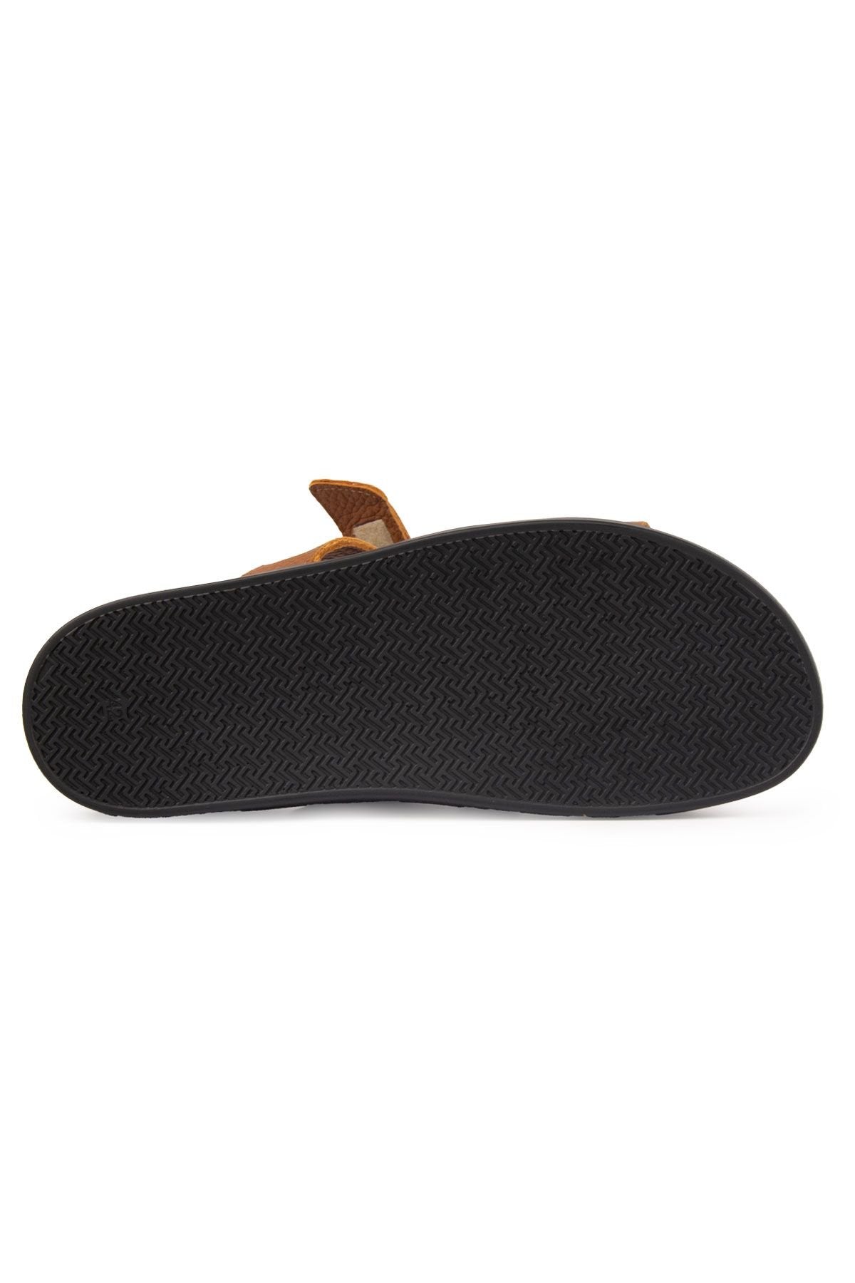 Pegia Men's Strap Leather Slippers 215028  - Chestnut