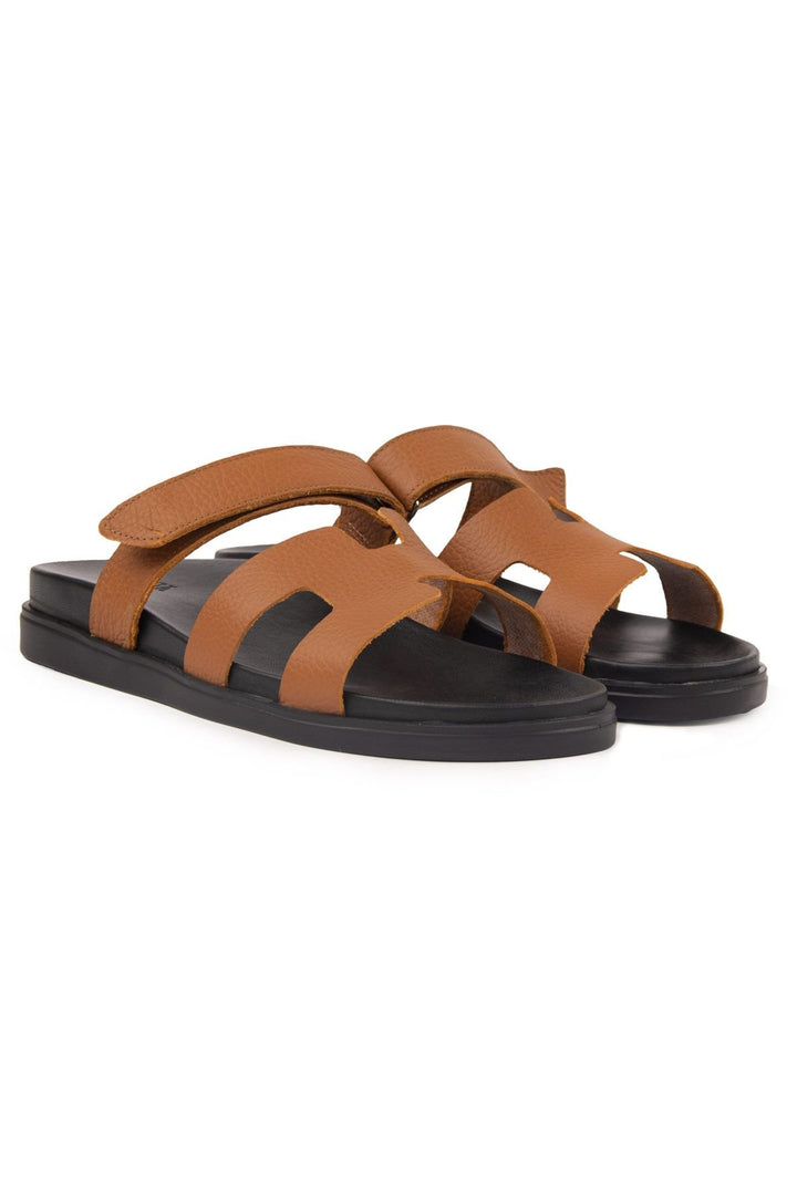 Pegia Men's Strap Leather Slippers 215028  - Chestnut