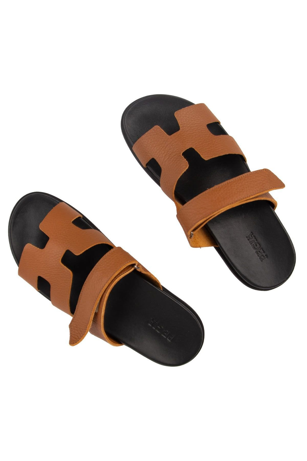 Pegia Men's Strap Leather Slippers 215028  - Chestnut