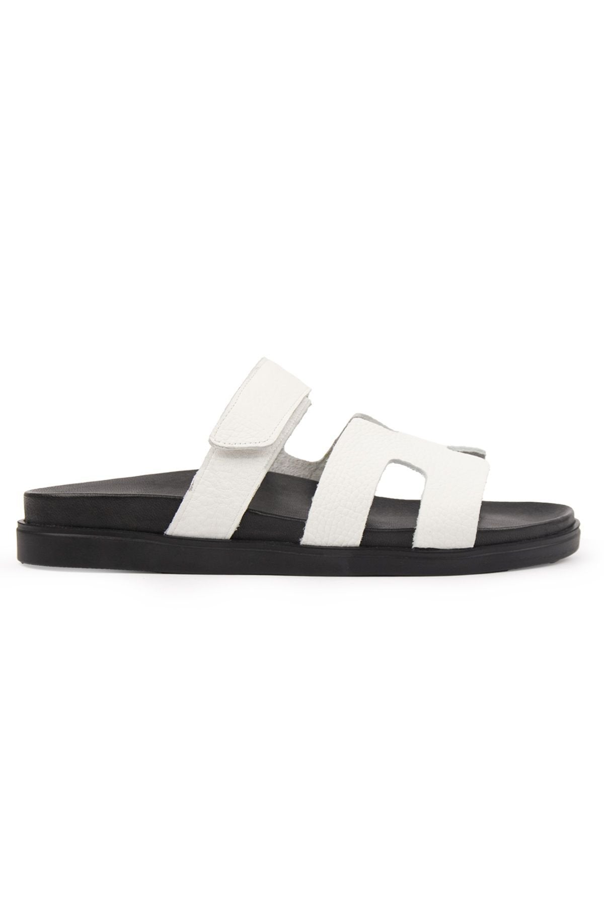 Pegia Men's Strap Leather Slippers 215028  - White