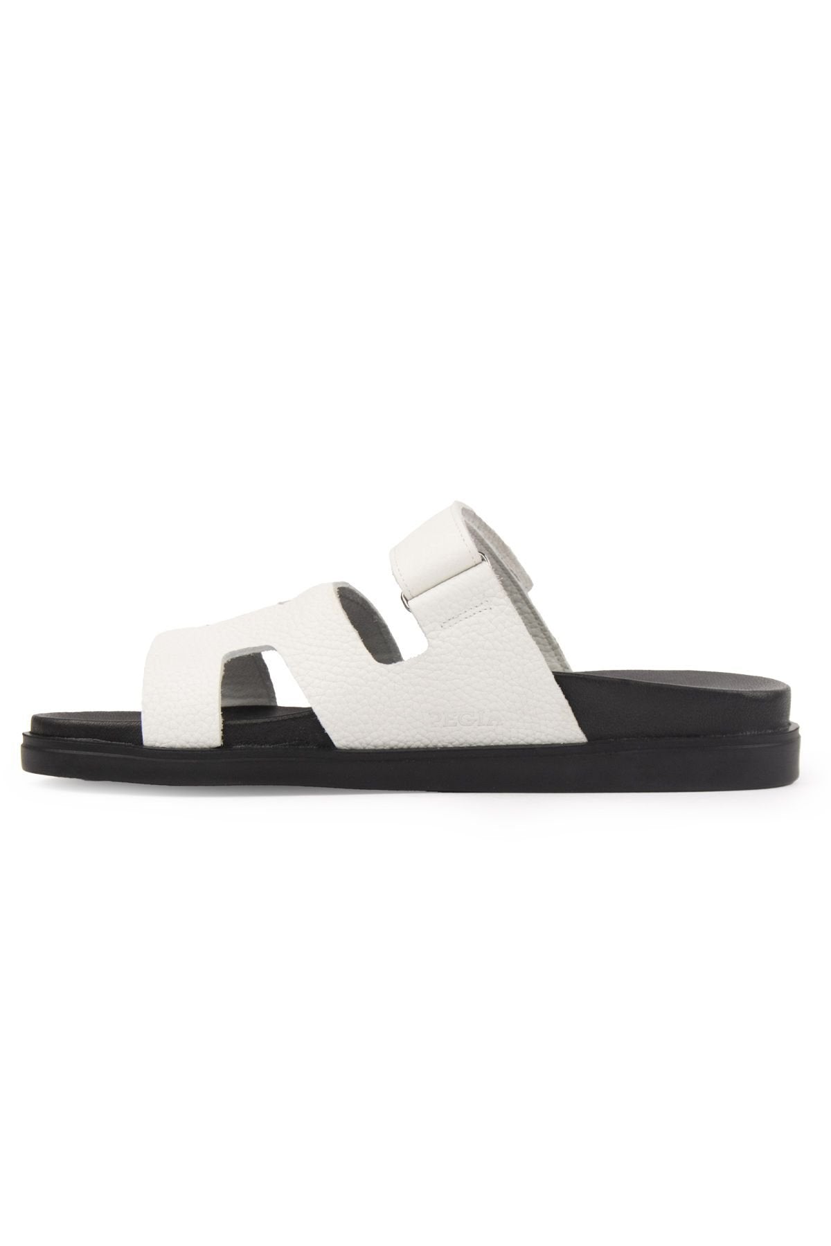 Pegia Men's Strap Leather Slippers 215028  - White