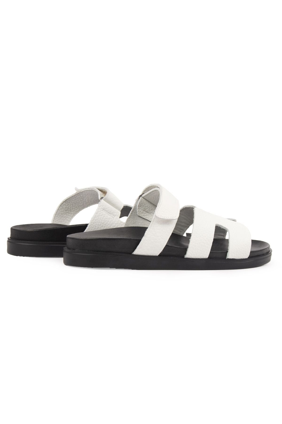 Pegia Men's Strap Leather Slippers 215028  - White