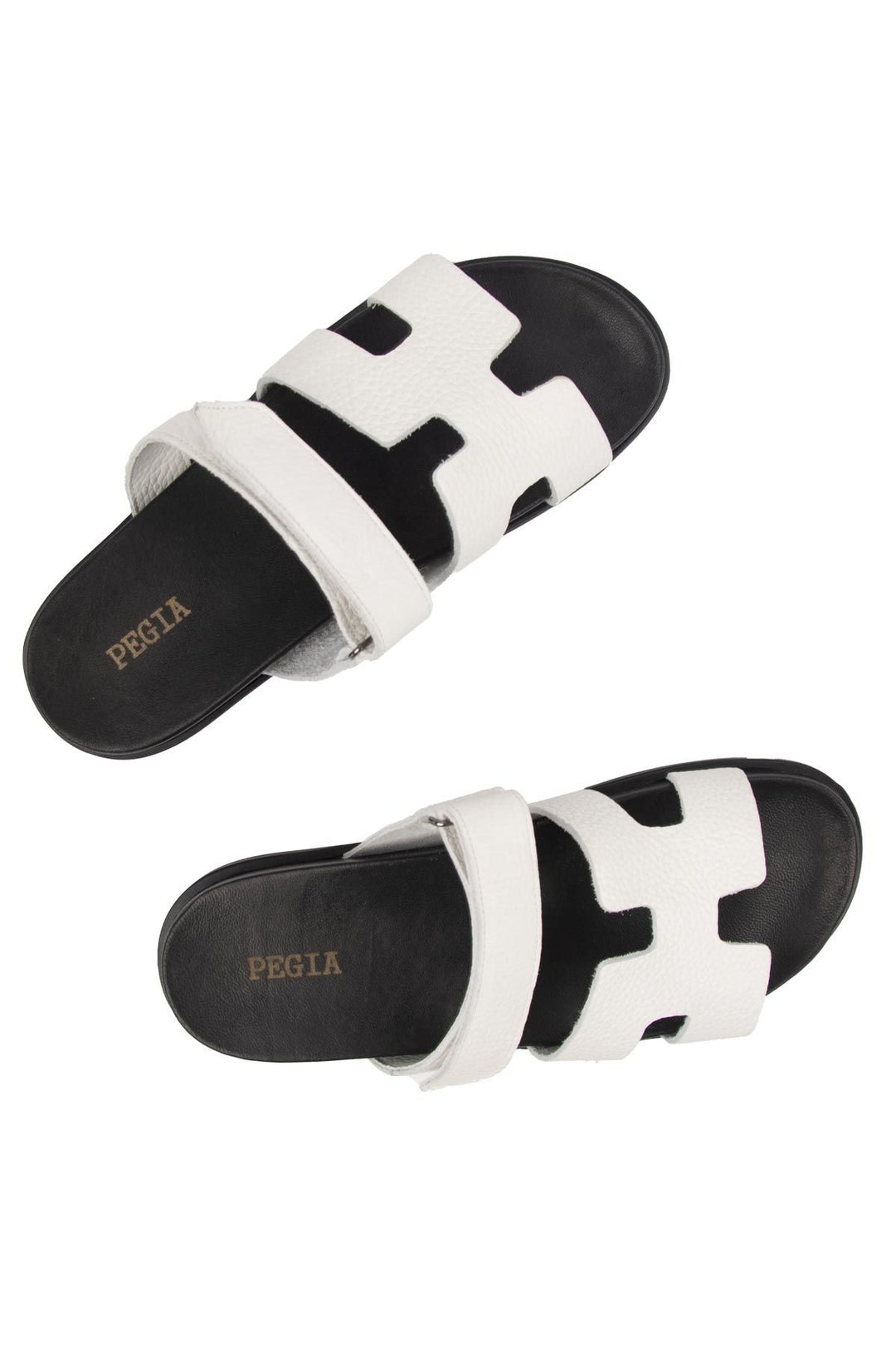 Pegia Men's Strap Leather Slippers 215028  - White