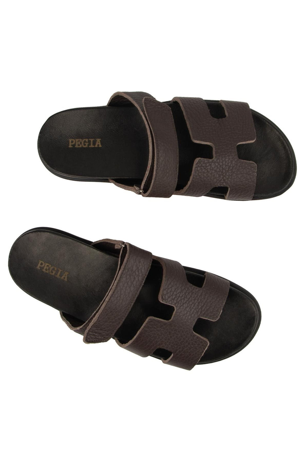 Pegia Men's Strap Leather Slippers 215028  - Choco