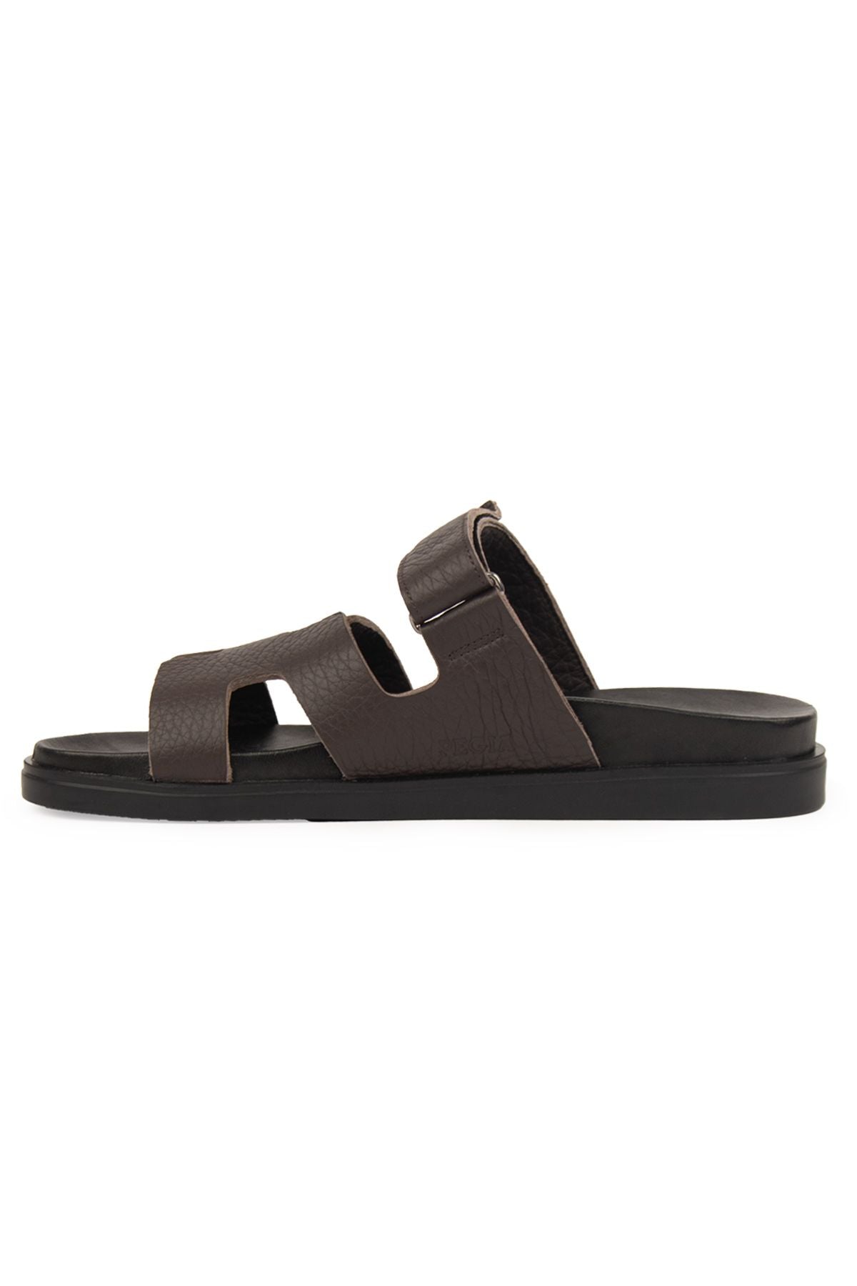 Pegia Men's Strap Leather Slippers 215028  - Choco