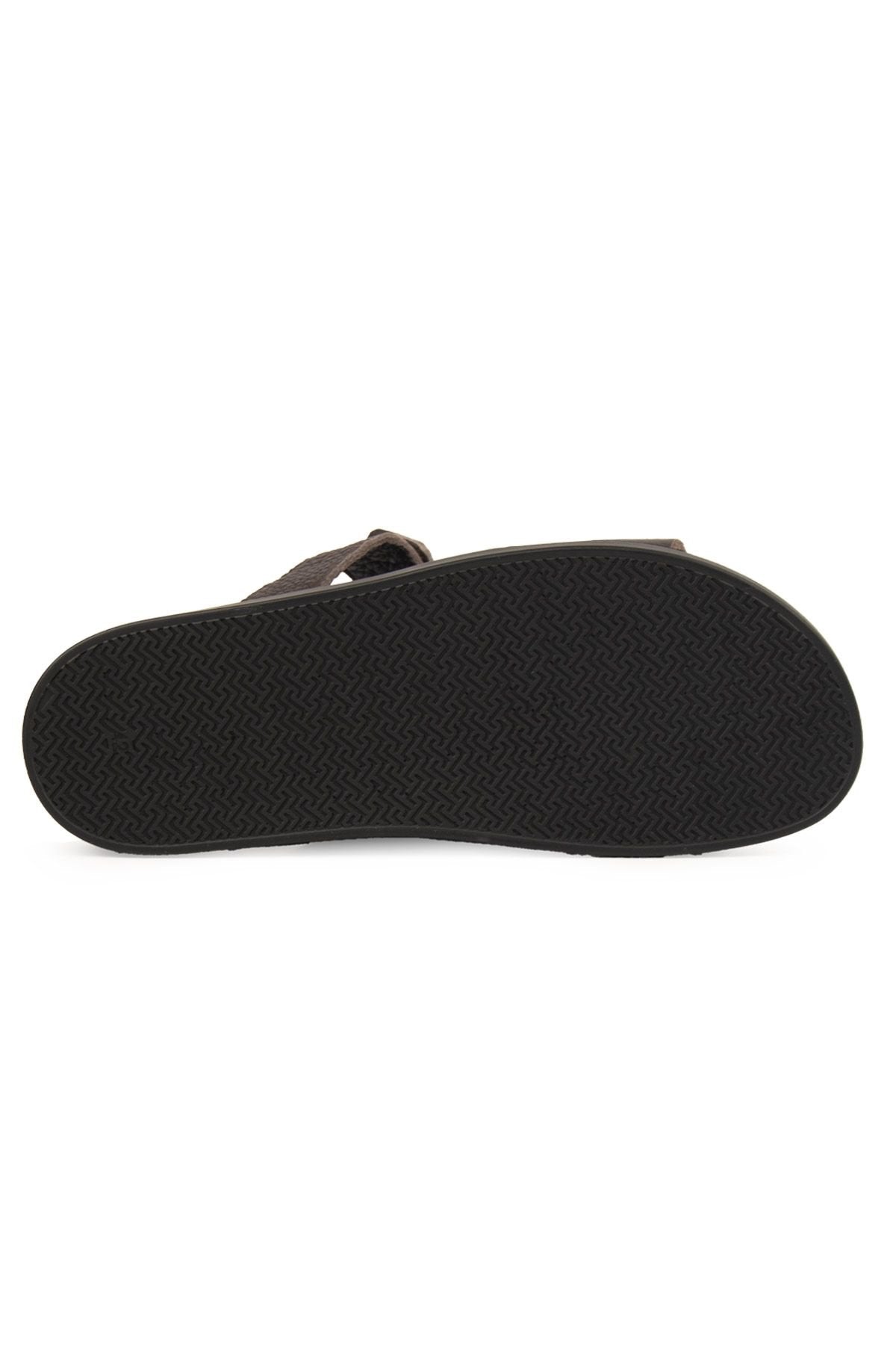 Pegia Men's Strap Leather Slippers 215028  - Choco