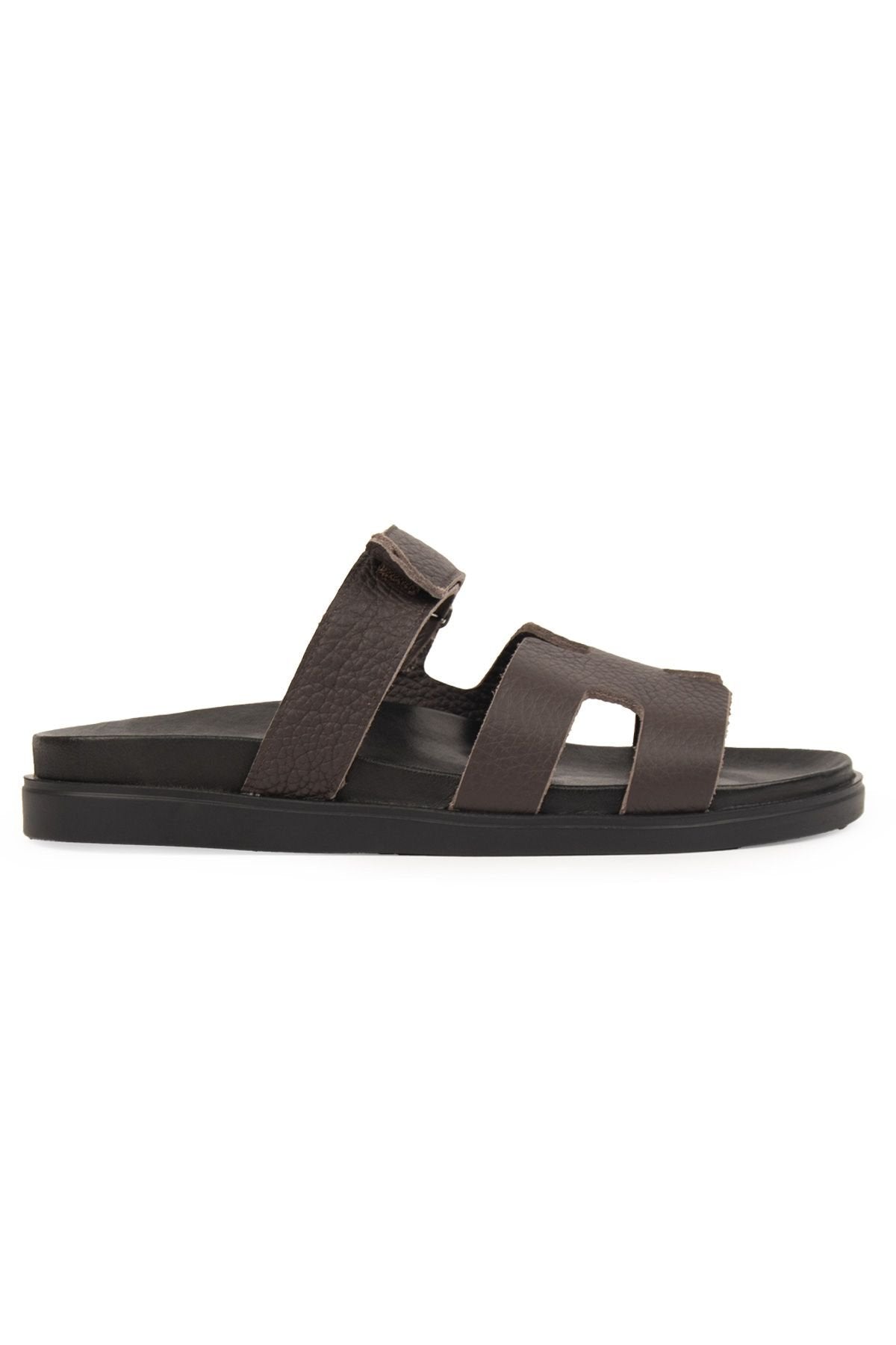 Pegia Men's Strap Leather Slippers 215028  - Choco