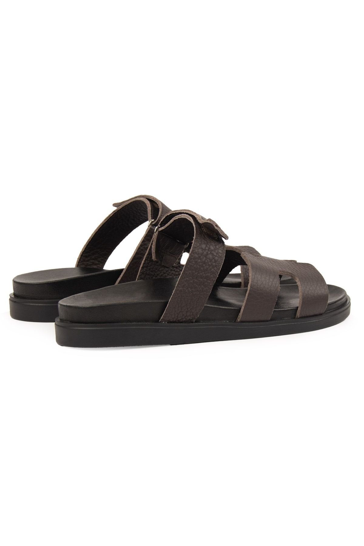 Pegia Men's Strap Leather Slippers 215028  - Choco