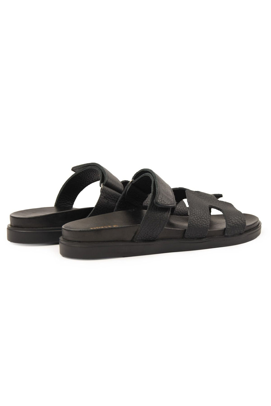 Pegia Men's Strap Leather Slippers 215028  - Black