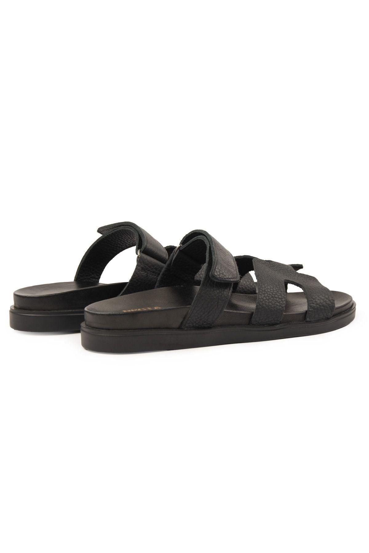Pegia Men's Strap Leather Slippers 215028  - Black