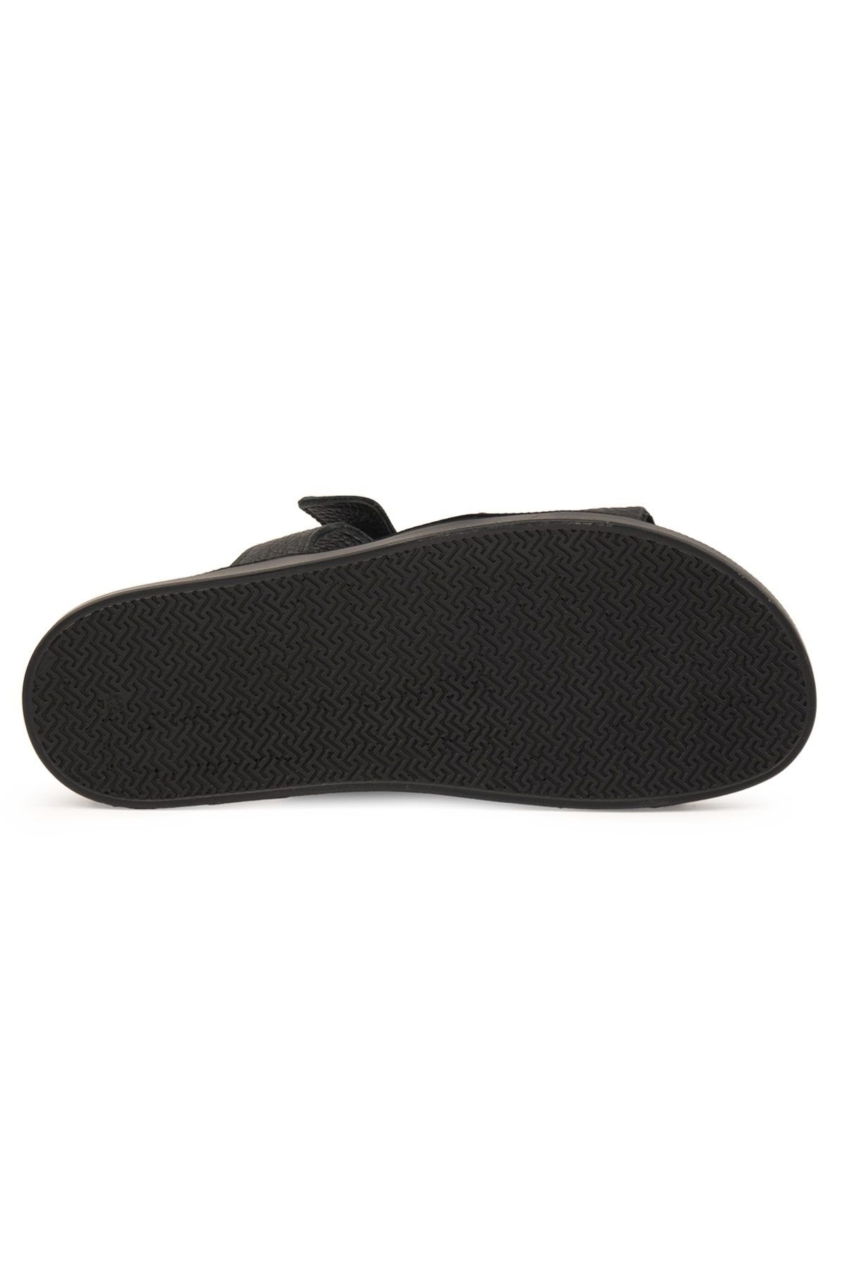 Pegia Men's Strap Leather Slippers 215028  - Black