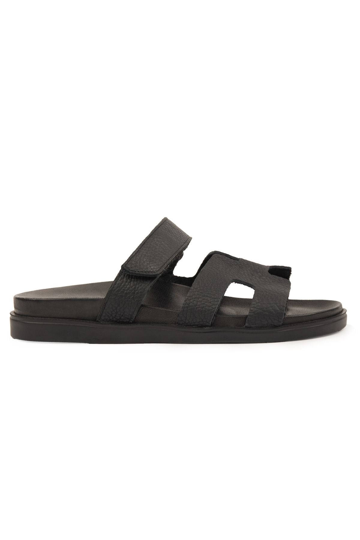 Pegia Men's Strap Leather Slippers 215028  - Black