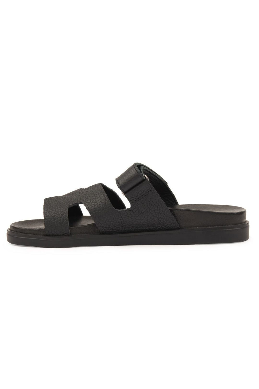 Pegia Men's Strap Leather Slippers 215028  - Black