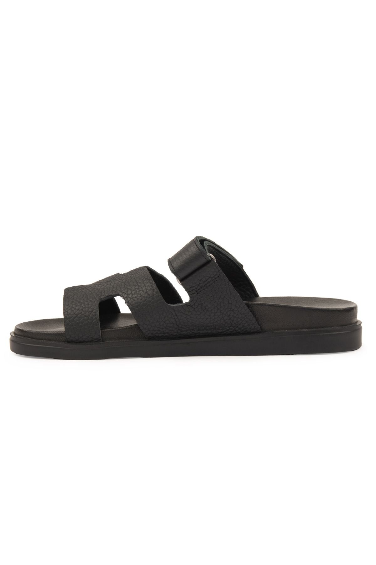 Pegia Men's Strap Leather Slippers 215028  - Black