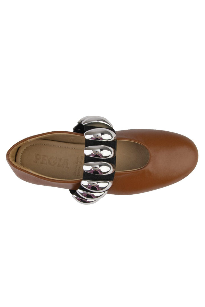 Pegia Women's Leather Ballet Shoes 700957  - Chestnut