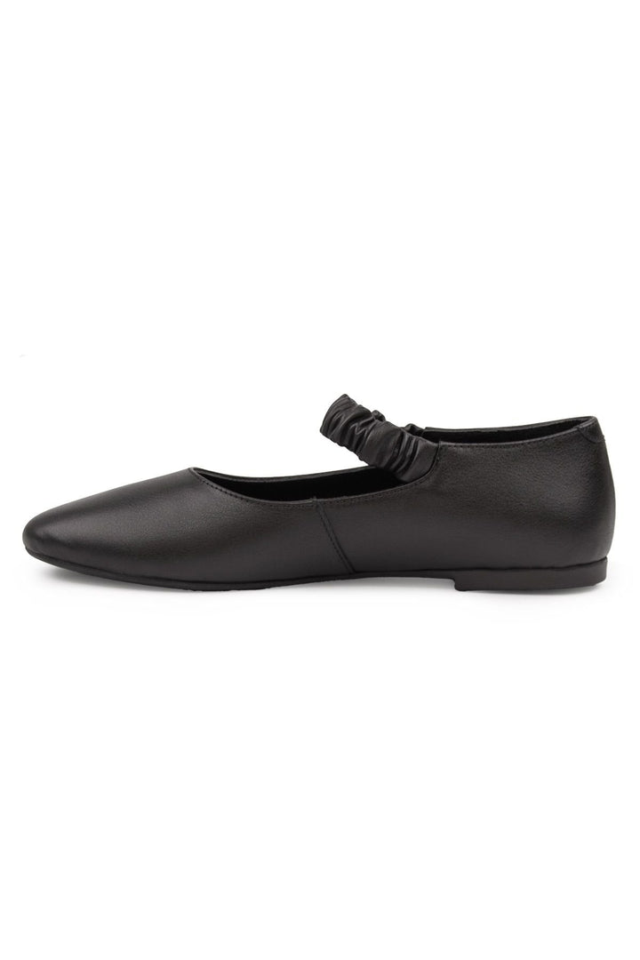 Pegia Genuine Leather Strap Ballet Flats DG6046  - Black