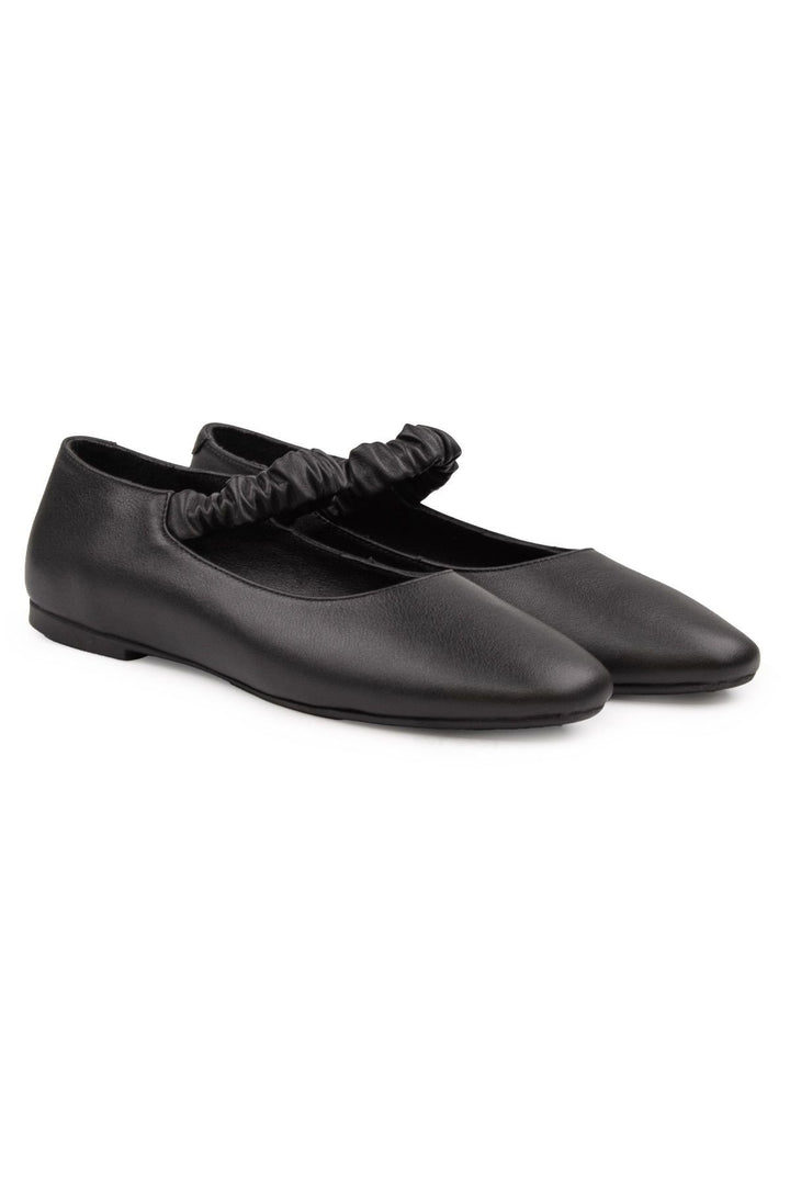Pegia Genuine Leather Strap Ballet Flats DG6046  - Black