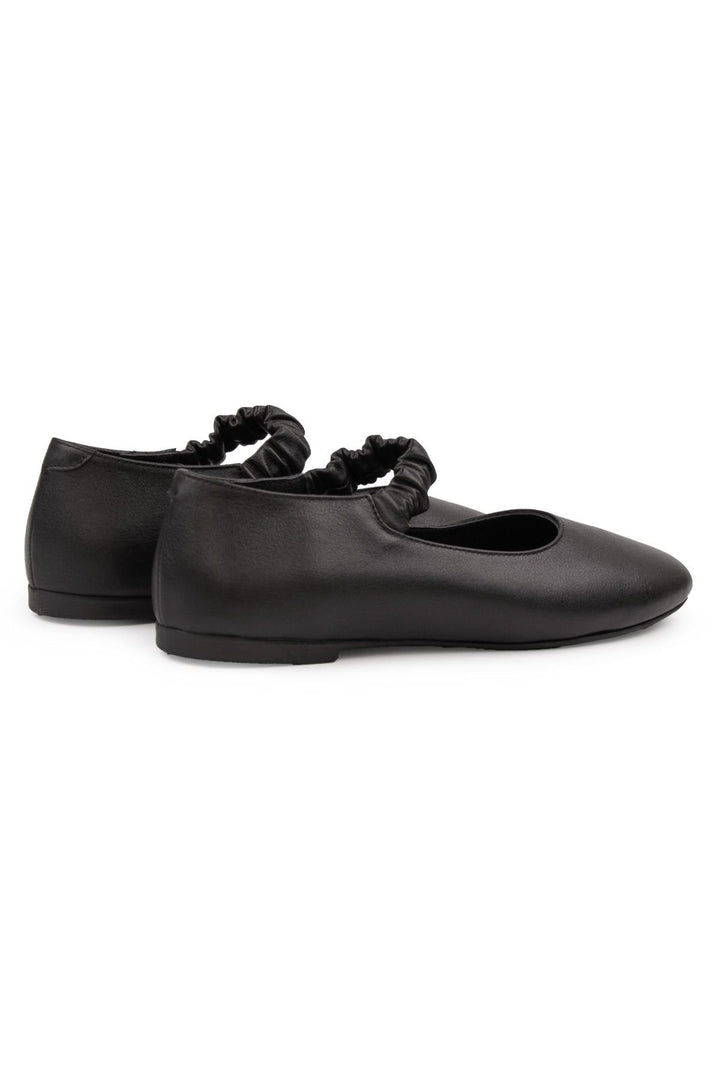 Pegia Genuine Leather Strap Ballet Flats DG6046  - Black