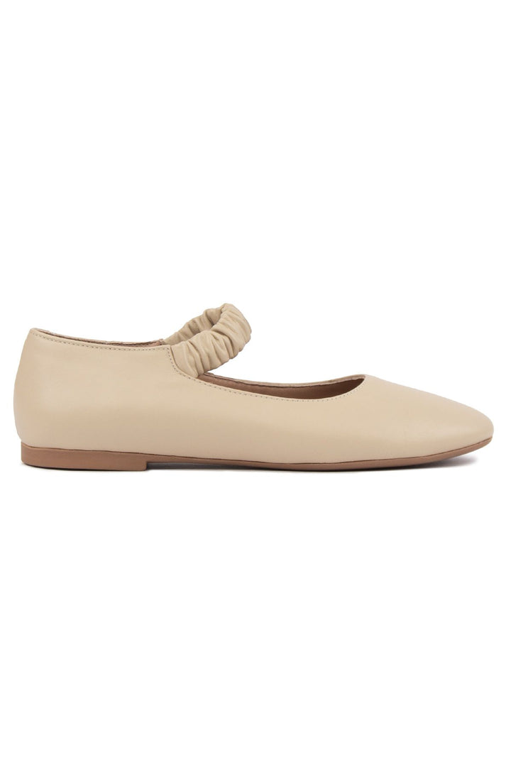 Pegia Genuine Leather Strap Ballet Flats DG6046  - Beige