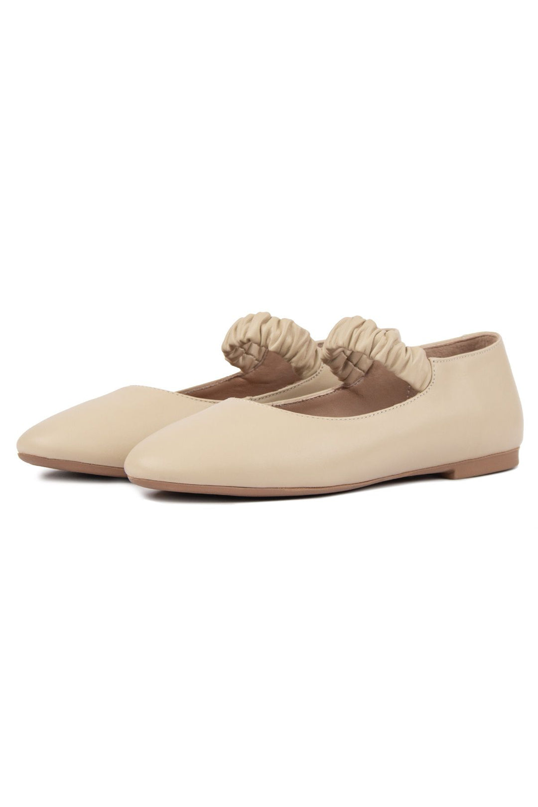 Pegia Genuine Leather Strap Ballet Flats DG6046  - Beige