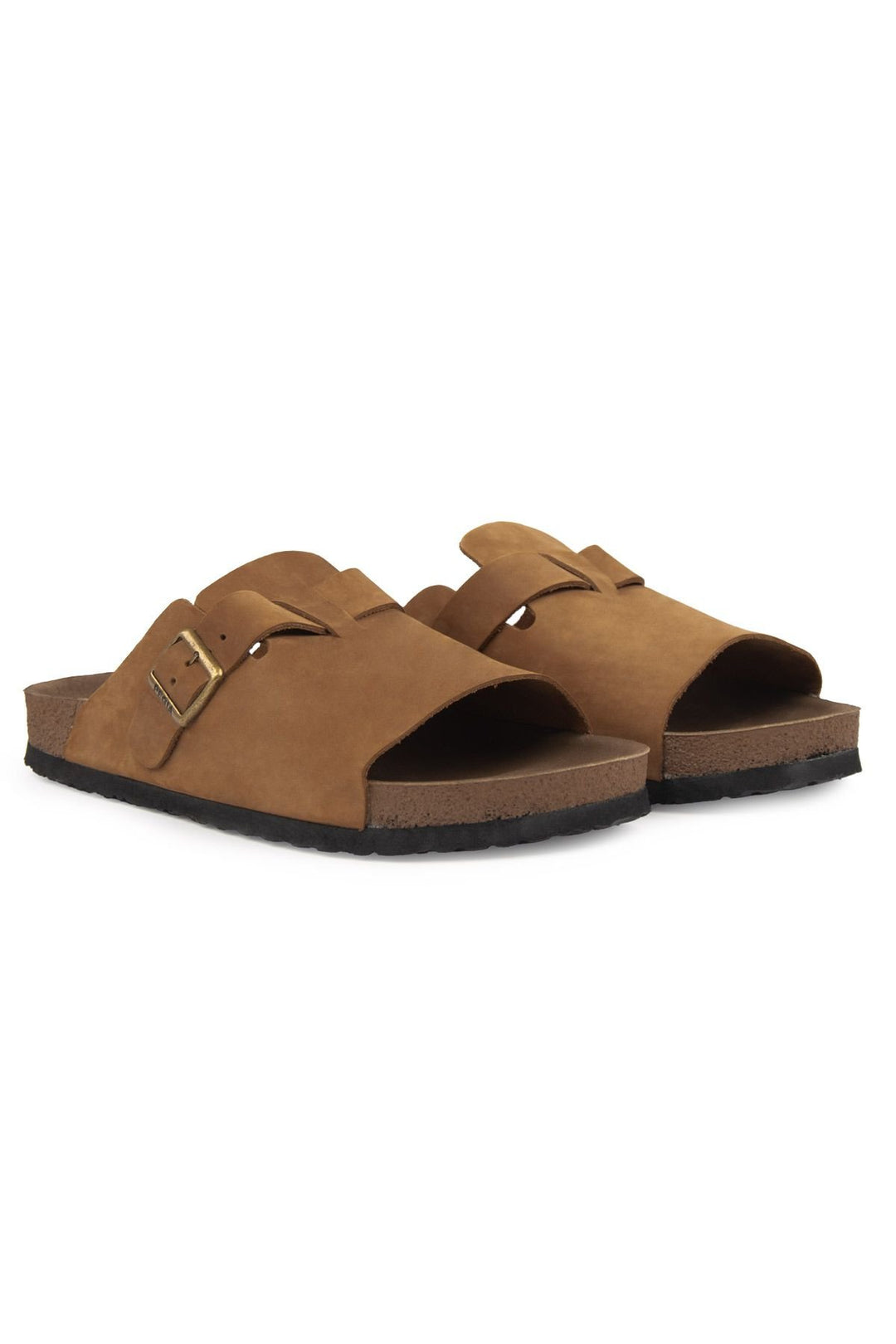 Pegia Men's Leather Buckled Slippers 215030  - Chestnut