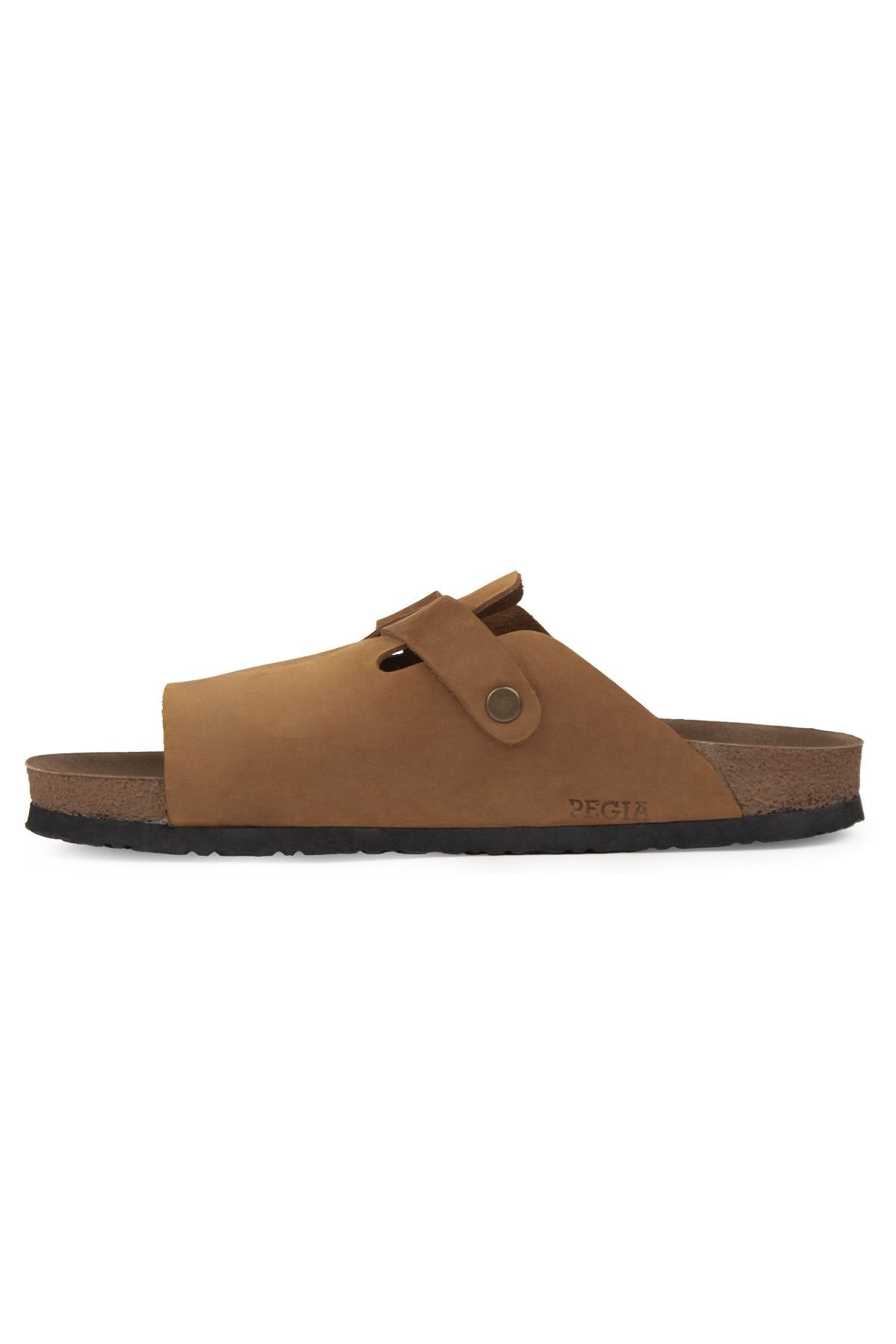 Pegia Men's Leather Buckled Slippers 215030  - Chestnut