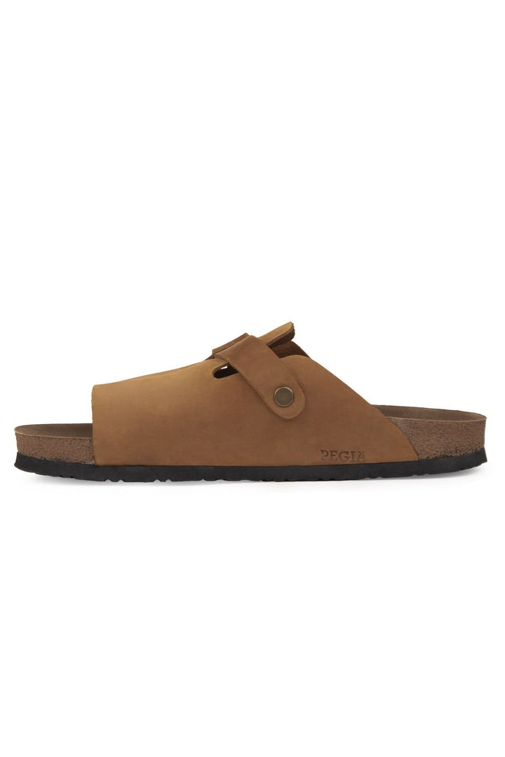 Pegia Men's Leather Buckled Slippers 215030  - Chestnut