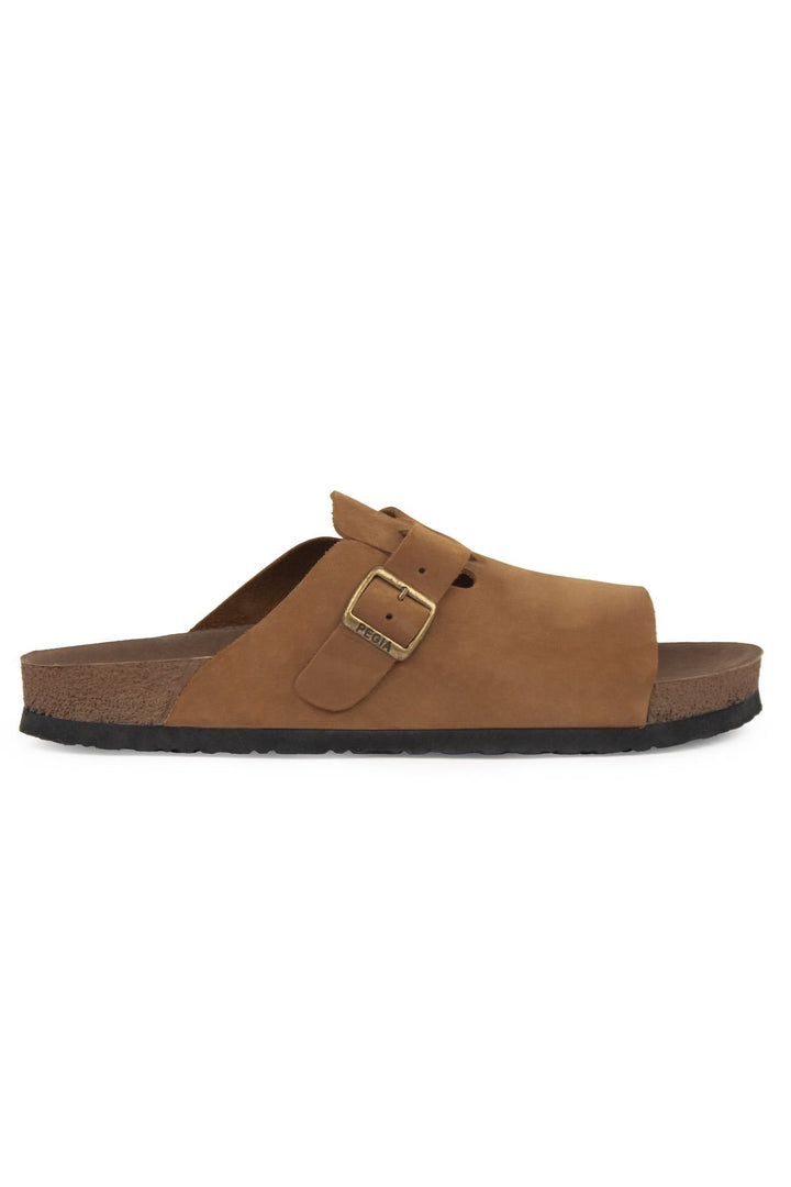 Pegia Men's Leather Buckled Slippers 215030  - Chestnut