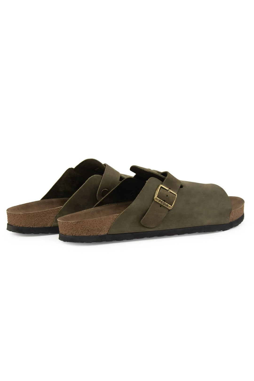 Pegia Men's Leather Buckled Slippers 215030  - Khaki