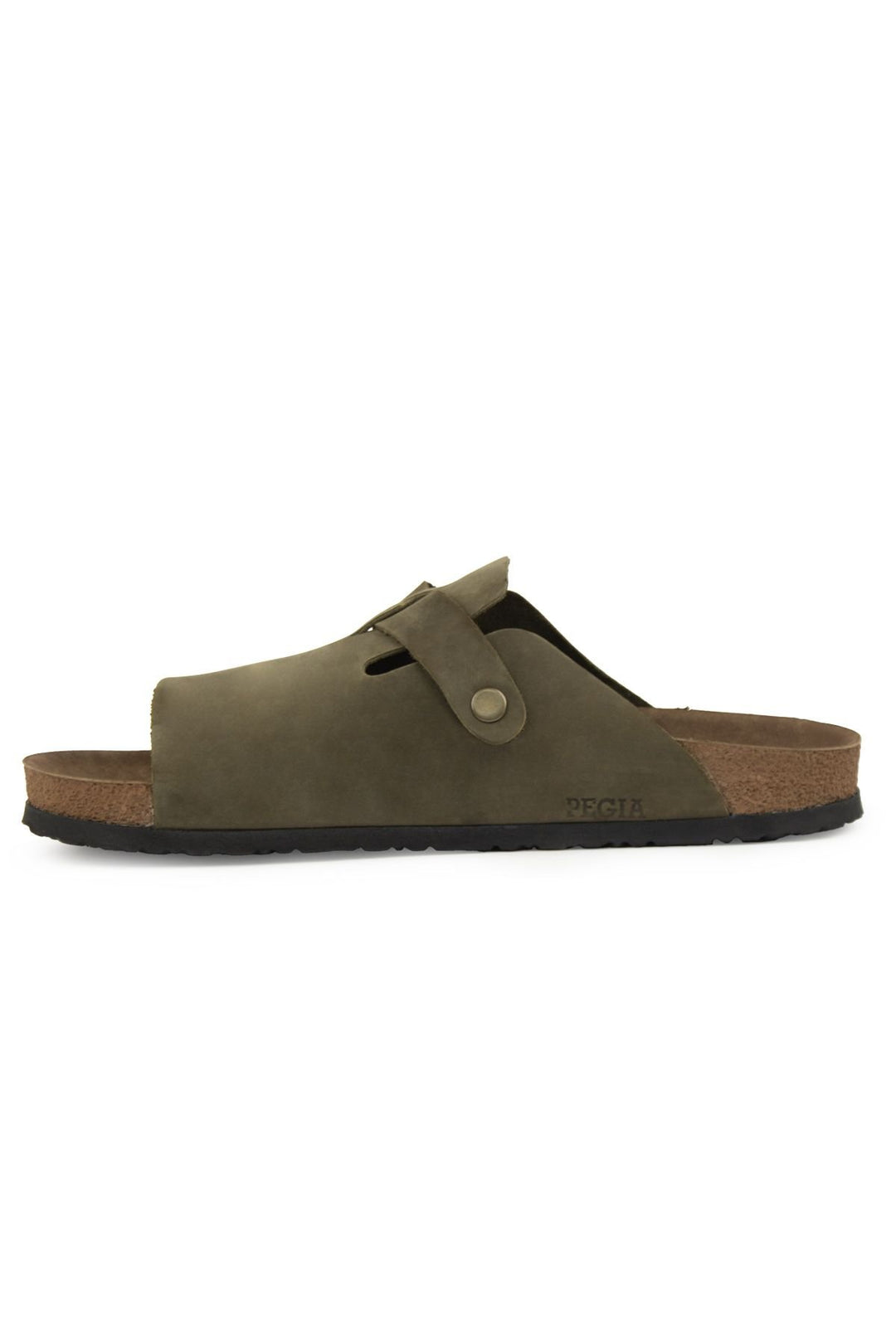 Pegia Men's Leather Buckled Slippers 215030  - Khaki