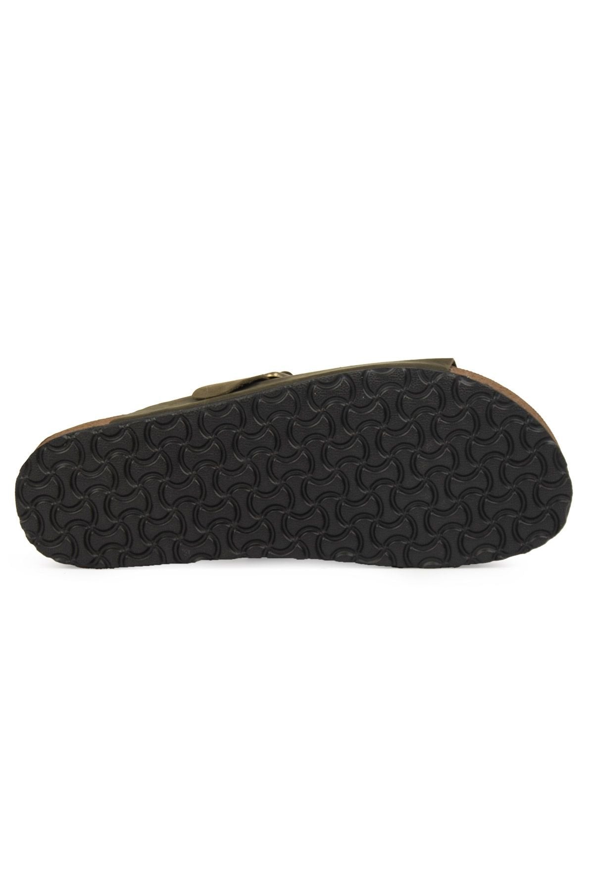 Pegia Men's Leather Buckled Slippers 215030  - Khaki