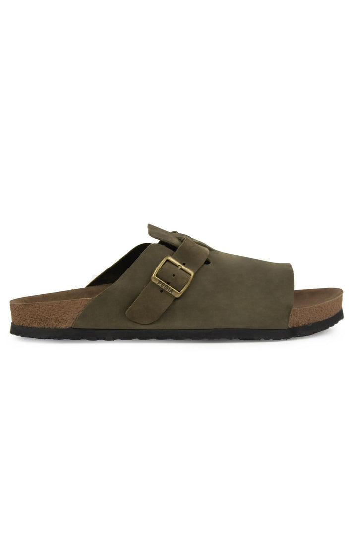 Pegia Men's Leather Buckled Slippers 215030  - Khaki