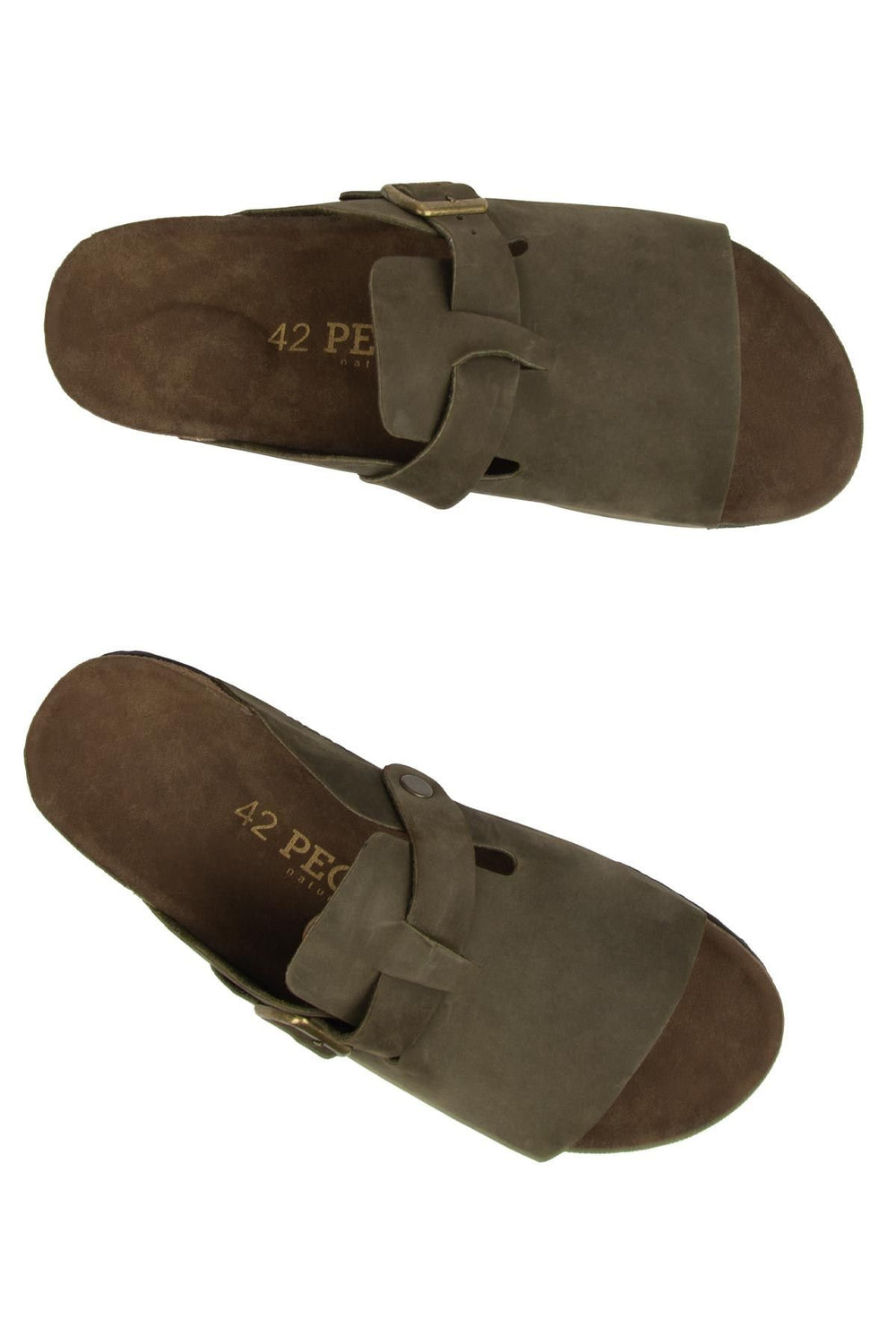 Pegia Men's Leather Buckled Slippers 215030  - Khaki