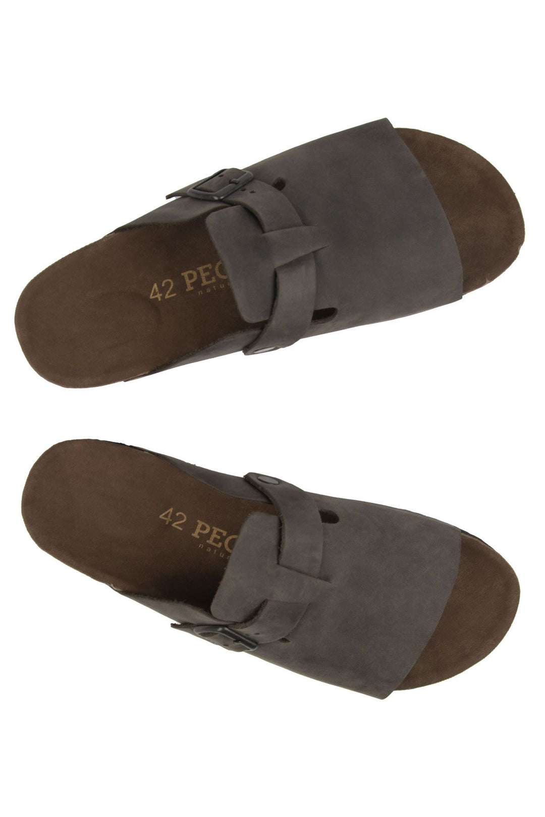 Pegia Men's Leather Buckled Slippers 215030  - Charcoal