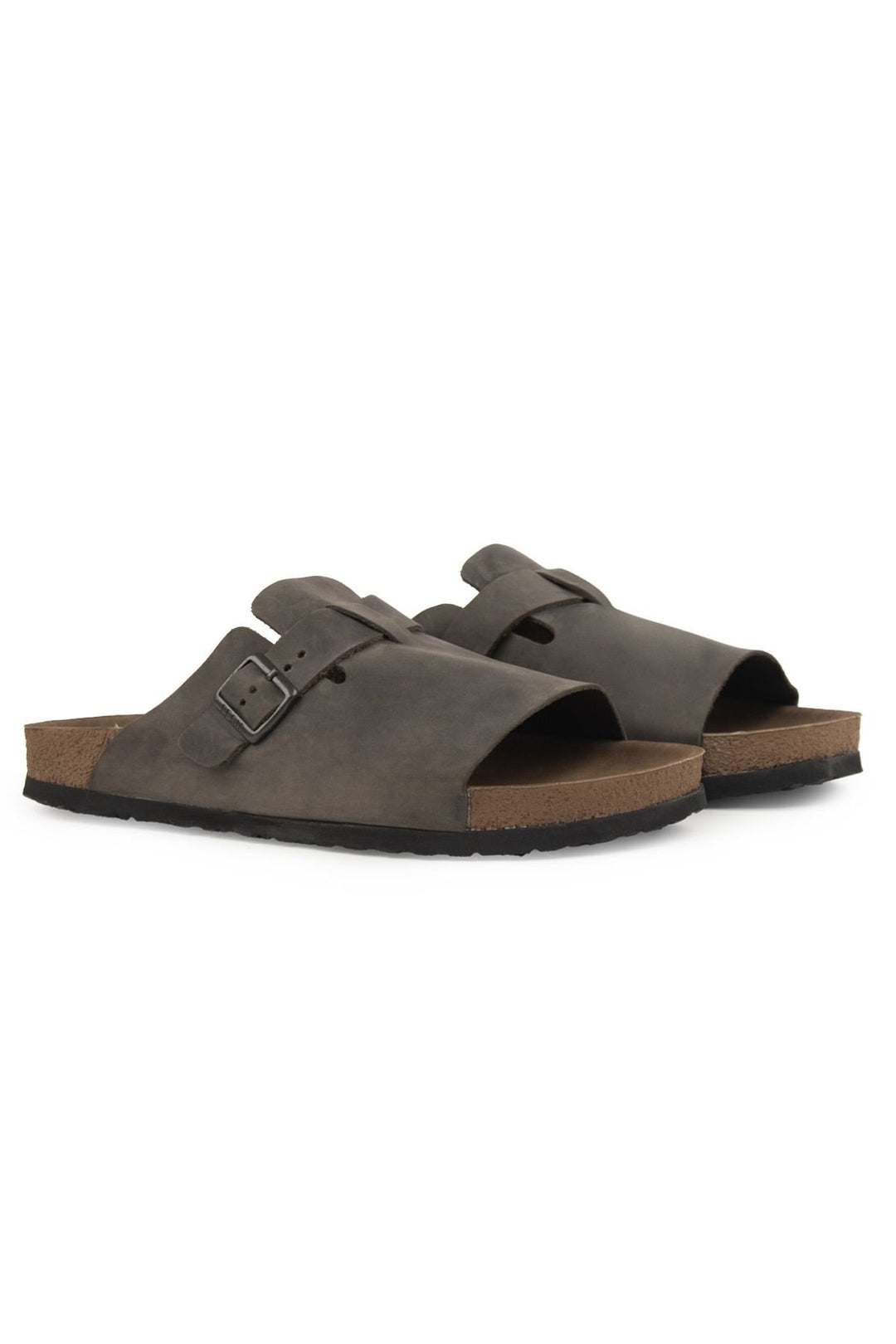 Pegia Men's Leather Buckled Slippers 215030  - Charcoal