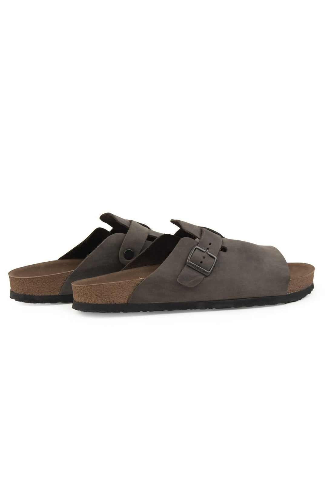 Pegia Men's Leather Buckled Slippers 215030  - Charcoal