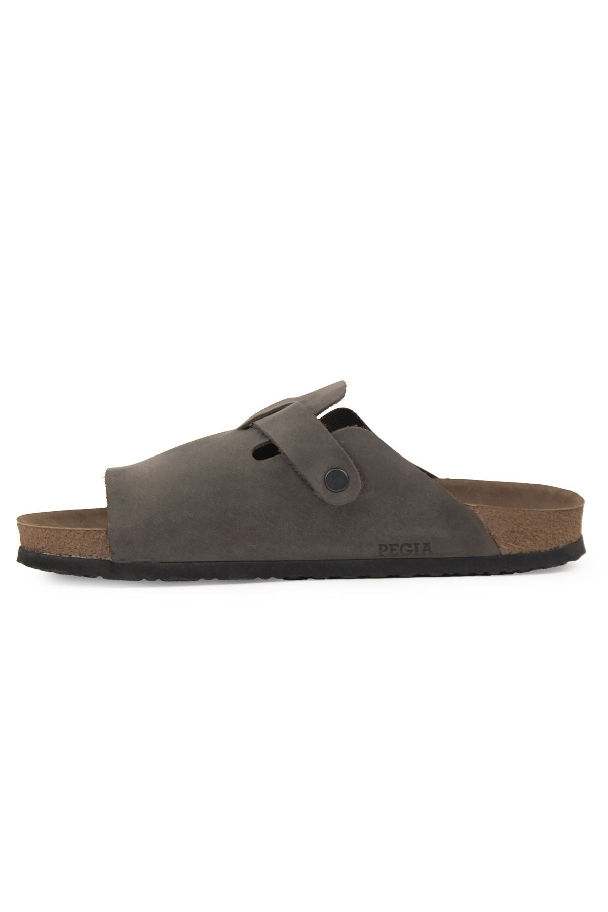 Pegia Men's Leather Buckled Slippers 215030  - Charcoal