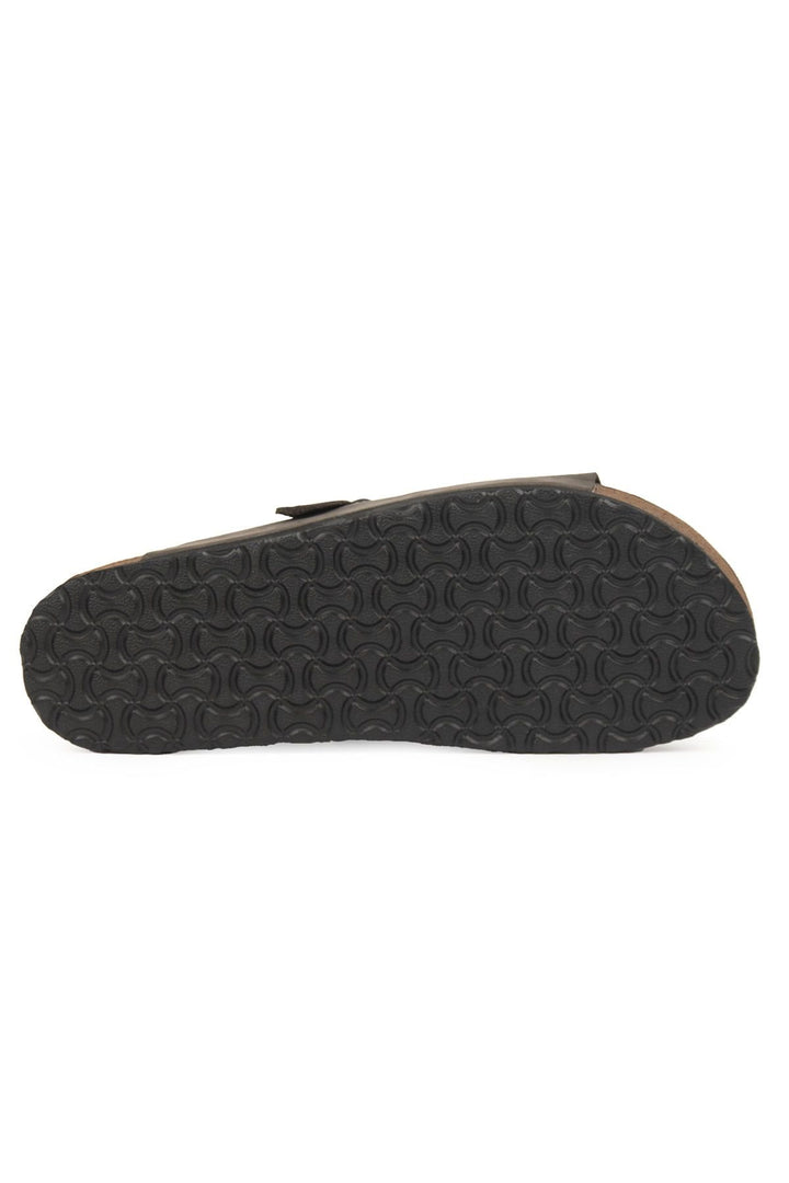 Pegia Men's Leather Buckled Slippers 215030  - Charcoal