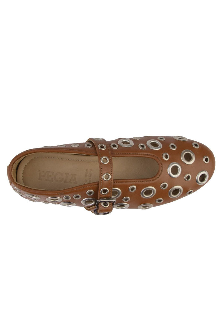 Pegia Women's Leather Ballet Shoes 700954  - Chestnut