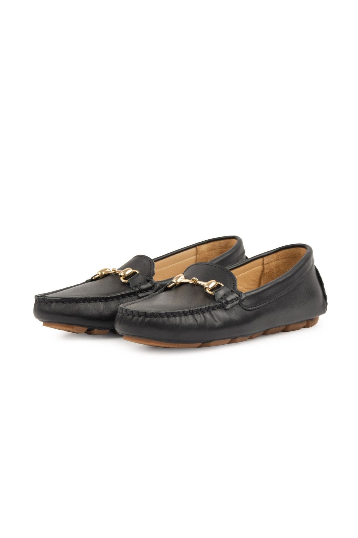 Pegia Leather Women's Buckled Loafers 700913  - Black