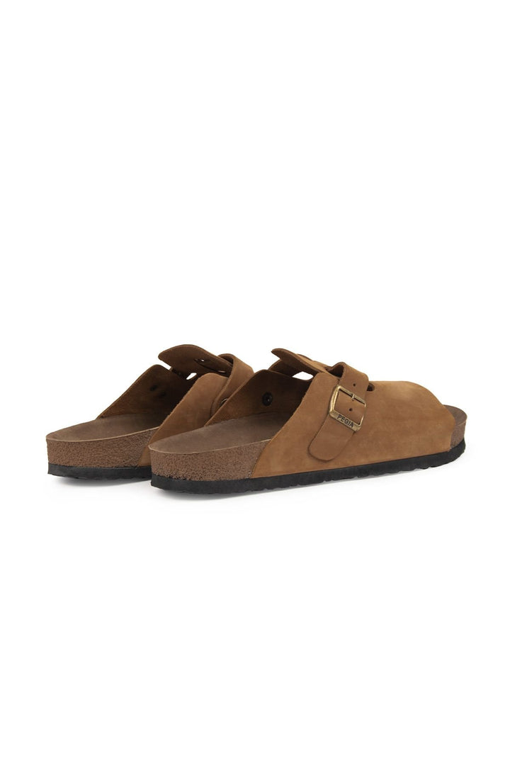 Pegia Women's Leather Buckled Slippers 215546  - Chestnut